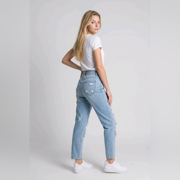 Distressed Light Blue Jeans - Picture 2 of 12